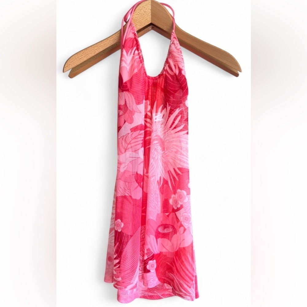 Silk & Satin Womens Floral Coastal Pink Mesh Halter‎ Lingerie Swim Cover Up Top